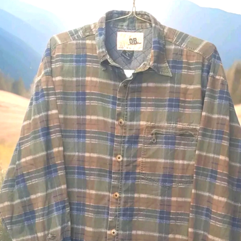 Outback Rider Flannel Shirt Jacket Men XL Grunge Green Plaid Button Grunge Biker